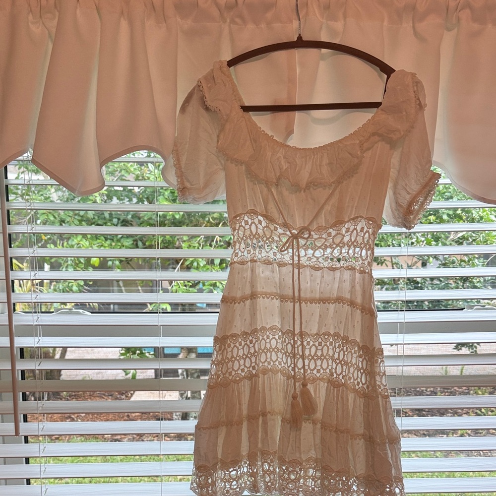 FP Movement by Free People Cream Lace Eyelet Mini Dress